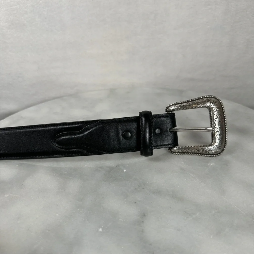 Nocona plain Black Leather Belt with Silver Buckle western cowboy‎